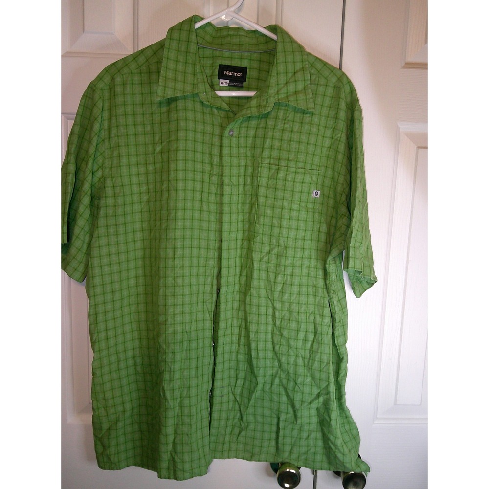 Marmot Green Plaid Short Sleeve Button Up Shirt Outdoor Casual XL